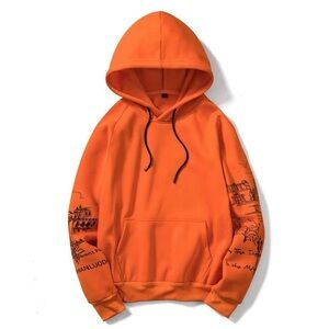 Printed Hoodie - Orange - Men’s Medium